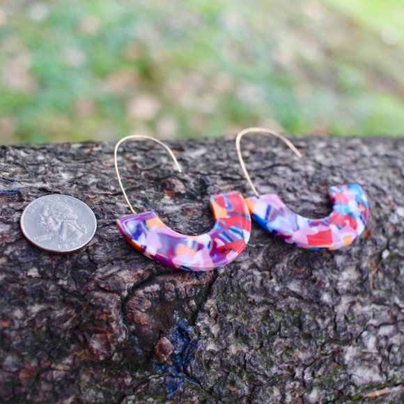 Baublebar Pink White Resin Drop Hoop Earrings - Picture 6 of 12